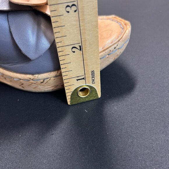 Born Women 9 M/W Leather Flower Wedge Sandals Slip Ons Cork Heel 3"  Beige Blue - Picture 9 of 14